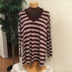 Rue 21+ long sleeve tee Woman’s 2X plus stripes gray maroon lightweight …
